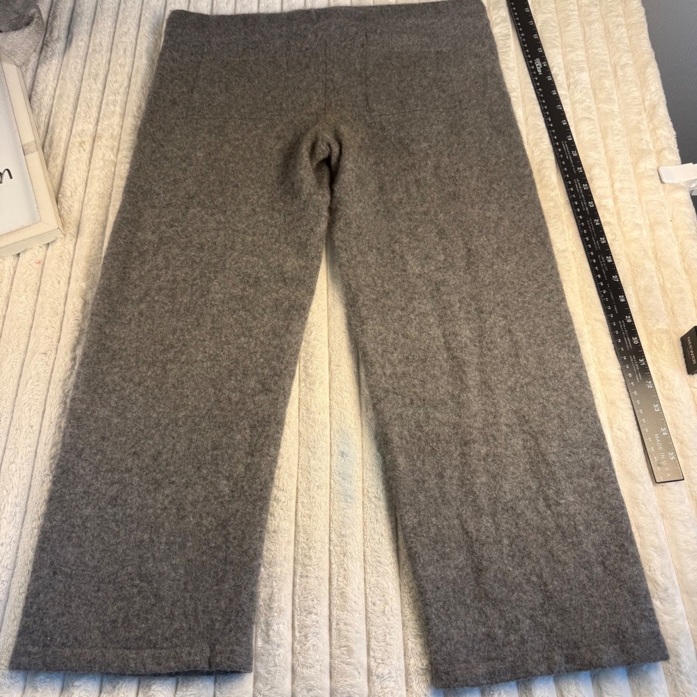 Hammacher Schlemmer Gray 100% Cashmere Lounge Pants XL Wide Leg Drawstring Knit - Picture 4 of 8